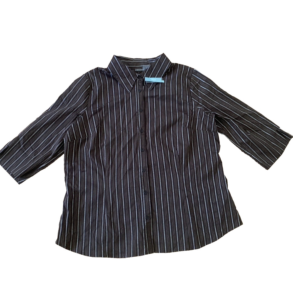 NWT APT. 9 WOMEN'S BROWN STRIPE BUTTON FRONT 3/4 SLEEVE STRETCH BLOUSE SIZE 1X